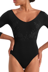 Mirella Long Sleeve Floral Embroidery Leotard